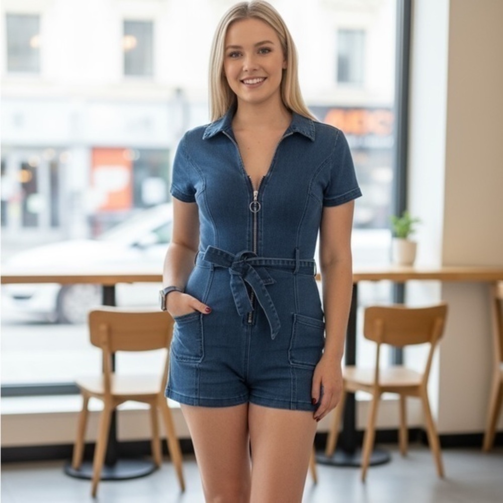 Denim Short Sleeve Romper